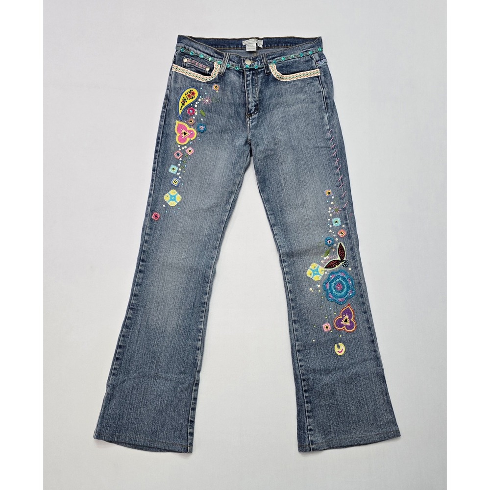 Alberto Makali Embroidered Boho Bootcut Jeans Blue Beaded Sequin Size 4